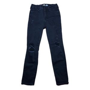 Old Navy Black Power Slim Straight High Rise Distressed Jeans